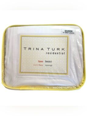 NWT TRINA TURK Queen White Pleated Bedskirt 15” Drop Length 100% Cotton